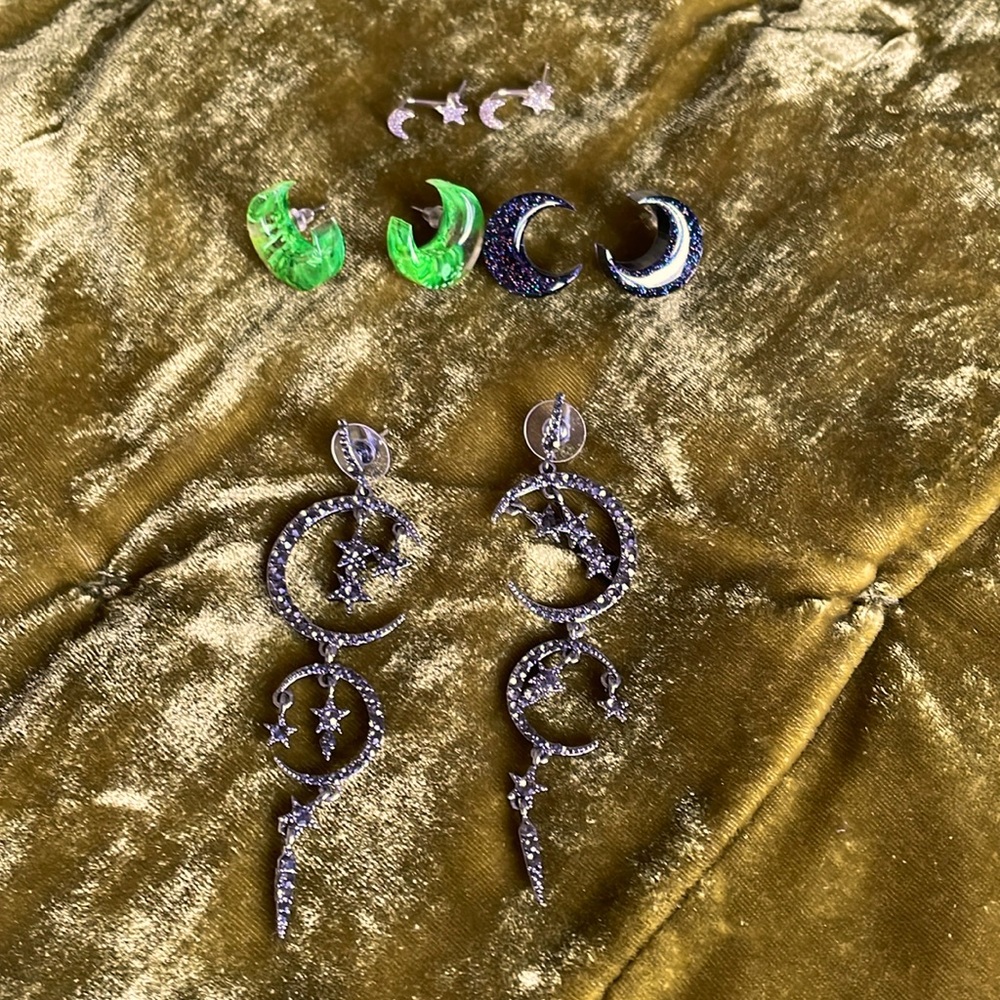 Moon star earrings boho hippie festival mod fashion jewelry
